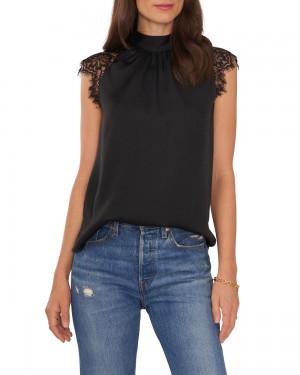 Blusa Vince Camuto Lace Cap-Sleeve Mujer Negras | 793-HVOWDP