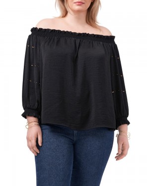 Blusa Vince Camuto Off-The-Shoulder (Plus Size) Mujer Negras | 907-TERDOJ