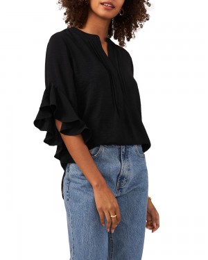 Blusa Vince Camuto Plisado Ruffled-Sleeve Mujer Negras | 794-MEIPYQ