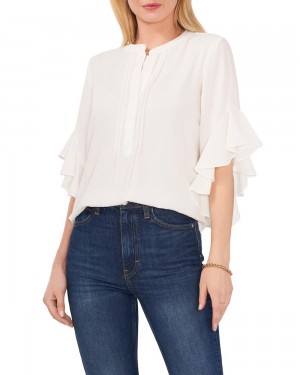 Blusa Vince Camuto Plisado Ruffled-Sleeve Mujer Blancas | 085-KPEJYF