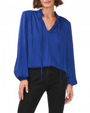 Blusa Vince Camuto Plisado Tie-Neck Mujer Azules | 731-GSCHBX