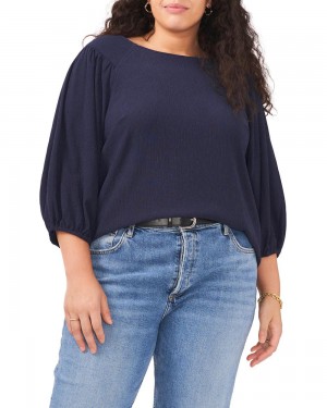 Blusa Vince Camuto Ruched Puff-Sleeve (Plus Size) Mujer Azul Marino | 192-WVTRMG