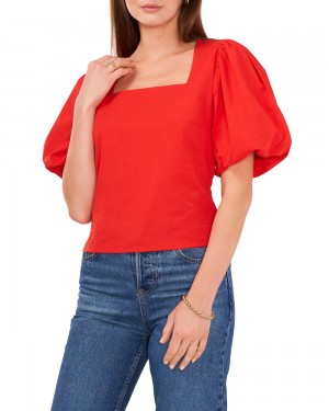 Blusa Vince Camuto Smocked-Hem Puff-Sleeve Mujer Rojas | 213-OZHCNL