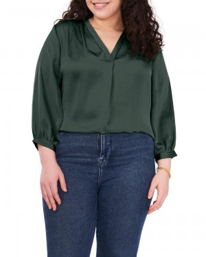 Blusa Vince Camuto V-Neck Inverted-Pleat (Plus Size) Mujer Verde Verde Menta | 726-LNKWSO