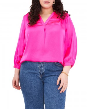 Blusa Vince Camuto V-Neck Inverted-Pleat (Plus Size) Mujer Rosas | 089-FUIGNM