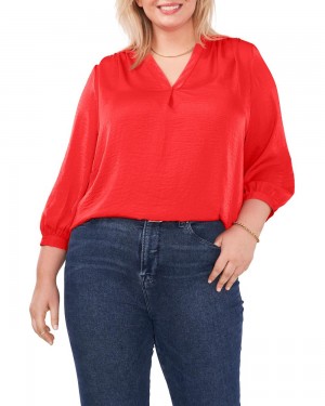 Blusa Vince Camuto V-Neck Inverted-Pleat (Plus Size) Mujer Rojas | 829-JOIKUY