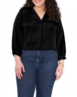 Blusa Vince Camuto V-Neck Inverted-Pleat (Plus Size) Mujer Negras | 716-DUXOPE