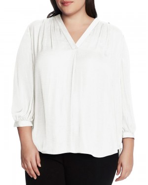 Blusa Vince Camuto V-Neck Inverted-Pleat (Plus Size) Mujer Blancas | 897-FVBISL