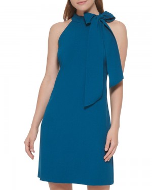 Mini Vestido Vince Camuto Bow-Neck Mujer Azules | 386-LSUMJG