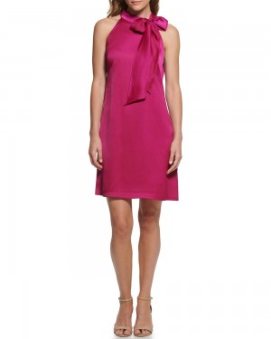 Mini Vestido Vince Camuto Bow-Neck Mujer Fucsia Rosas | 359-RBFNYX