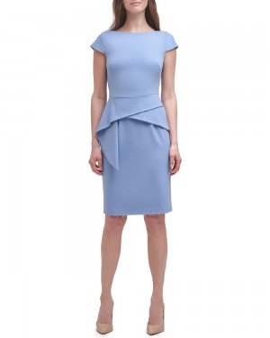 Mini Vestido Vince Camuto Cap-Sleeve Peplum (Petite) Mujer Azules | 861-HJLRKC