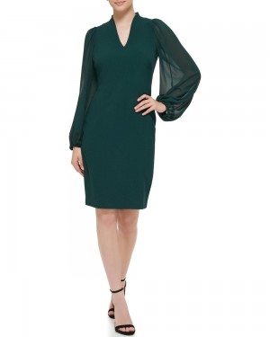 Mini Vestido Vince Camuto Chiffon-Sleeve Sheath Mujer Verde | 827-FWLEUJ