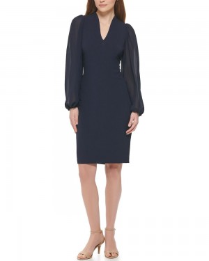 Mini Vestido Vince Camuto Chiffon-Sleeve Sheath Mujer Azul Marino | 071-EQZTLN