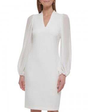 Mini Vestido Vince Camuto Chiffon-Sleeve Sheath Mujer Blancas | 521-RGMFCP