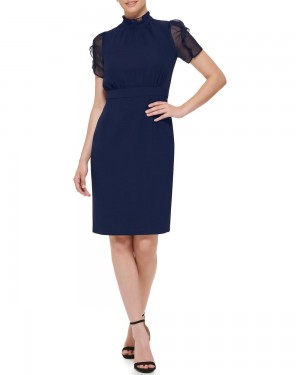 Mini Vestido Vince Camuto Chiffon-Sleeve Mujer Azul Marino | 396-IBRJVD