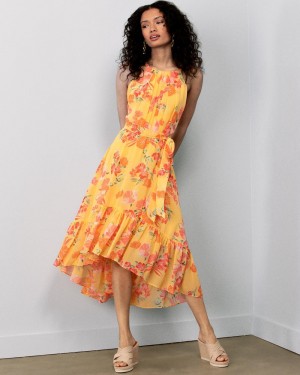 Mini Vestido Vince Camuto Floral-Print Hi-Lo Mujer Amarillo | 976-GIFJPA