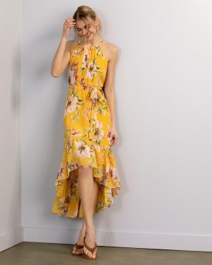 Mini Vestido Vince Camuto Floral-Print Hi-Lo Mujer Amarillo | 102-WKGILT