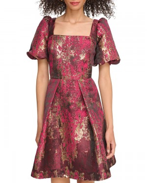 Mini Vestido Vince Camuto Jacquard Square-Neck Fit-And-Flare Mujer Doradas | 085-EPAFTZ