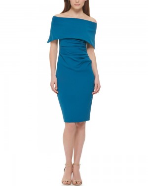 Mini Vestido Vince Camuto Off-The-Shoulder Sheath Mujer Azules | 284-UGOERV