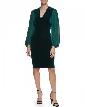 Mini Vestido Vince Camuto Velvet And Chiffon V-Neck Mujer Verde | 967-MAUYEB