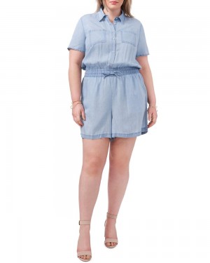 Mono Vince Camuto Button-Down Romper (Plus Size) Mujer Azules | 249-RQYJTH