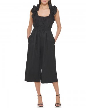 Mono Vince Camuto Ruffled Cropped Mujer Negras | 704-IMLVPT