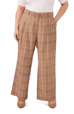 Pantalon Vince Camuto Plaid Plisado Wide-Leg (Plus Size) Mujer Marrones | 489-ZAJMPY