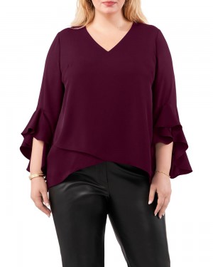 Tops Vince Camuto Crepe-De-Chine Flutter Sleeve Tunic (Plus Size) Mujer Moradas | 516-EBXUQD