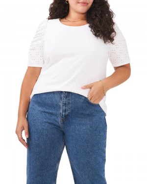 Tops Vince Camuto Ruched-Sleeve Eyelet (Plus Size) Mujer Blancas | 508-WHUYNZ