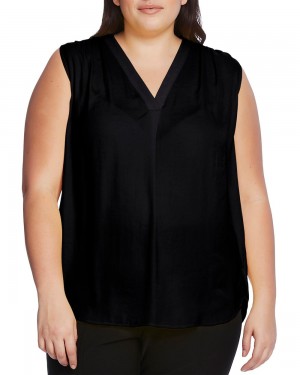 Tops Vince Camuto Sleeveless V-Neck (Plus Size) Mujer Negras | 187-VYIUGH