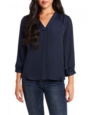 Tops Vince Camuto Textured V-Neck Mujer Azul Marino | 349-NKQSUX