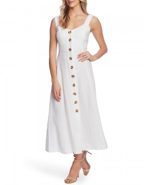 Vestido A Media Pierna Vince Camuto Button-Front Mujer Blancas | 123-FQHMSU