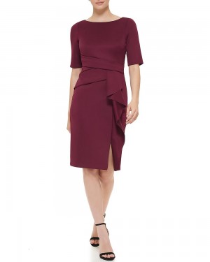 Vestido A Media Pierna Vince Camuto Ruffled-Skirt Mujer Burdeos | 127-SLQYAF