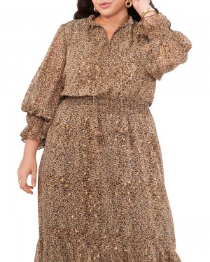 Vestido Largo Vince Camuto Cheetah-Print Chiffon (Plus Size) Mujer Marrones | 890-FBSXLH