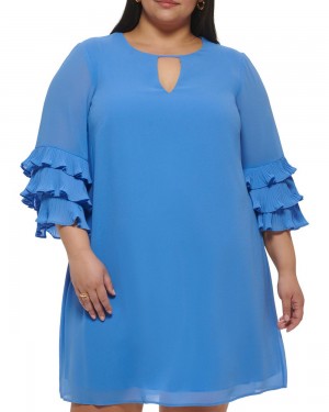 Vestido Largo Vince Camuto Chiffon Layered-Sleeve (Plus Size) Mujer Azules | 215-EWGXAP