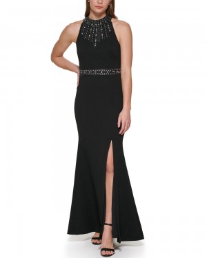 Vestido Largo Vince Camuto Embellished Halter-Neck Gown Mujer Negras | 935-RXDASE