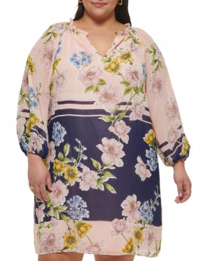 Vestido Largo Vince Camuto Floral-Print Chiffon (Plus Size) Mujer Multicolor | 923-SXJGTV