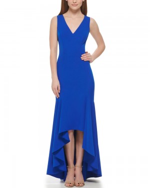 Vestido Largo Vince Camuto Fluted-Hem Gown Mujer Azules | 563-ECTDYX