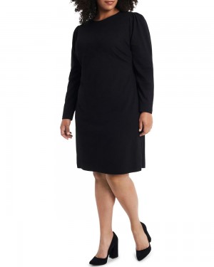 Vestido Largo Vince Camuto Ponte Ruched-Shoulder (Plus Size) Mujer Negras | 675-AYGUCO