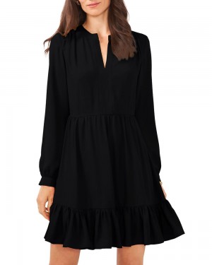 Vestido Largo Vince Camuto Ruffled Long-Sleeve Mujer Negras | 432-MQBCLZ