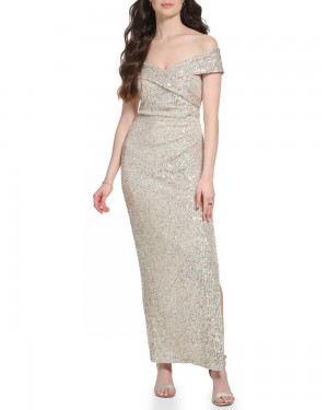 Vestido Largo Vince Camuto Sequined Off-The-Shoulder Gown Mujer Plateadas | 190-KHWAQR