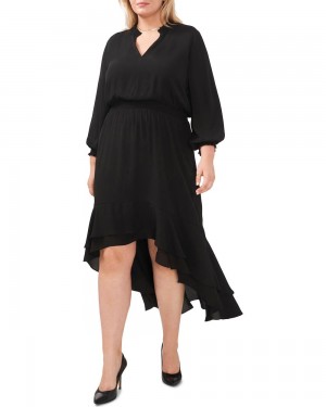 Vestido Largo Vince Camuto Smocked-Waist High-Low (Plus Size) Mujer Negras | 079-ZCXSNJ