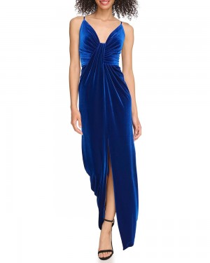 Vestido Largo Vince Camuto Velvet Drape-Detail Gown Mujer Azules | 367-SMEIBL