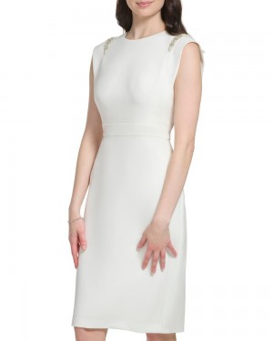 Vestido Vince Camuto Beaded Cap-Sleeve Sheath Mujer Blancas | 875-YIODET