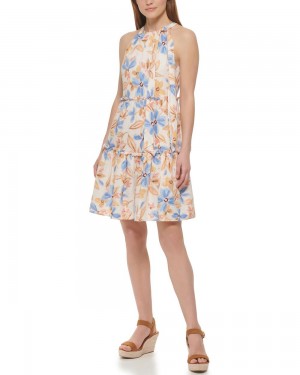 Vestido Vince Camuto Floral-Print Trapeze Mujer Azules | 925-KYUOEF