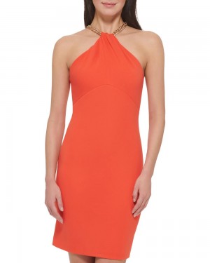 Vestido Vince Camuto Necklace-Detail Twist-Top Halter Mujer Rojas | 841-YRNPBQ