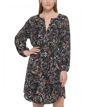 Vestido Vince Camuto Paisley-Print Tie-Waist Shift Mujer Negras | 904-IBHZQG