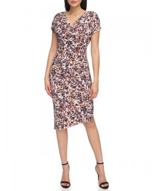 Vestido Vince Camuto Printed Asymmetrical Hem Mujer Azules | 830-PHDYTC