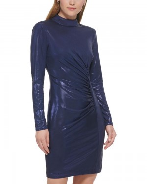 Vestido Vince Camuto Ruched Mock-Neck Cocktail Mujer Azul Marino | 526-SRJNCD