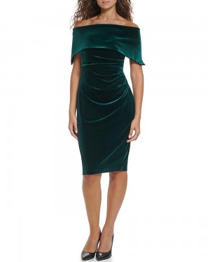 Vestido Vince Camuto Ruched Off-The-Shoulder Mujer Verde | 961-BTEYDJ